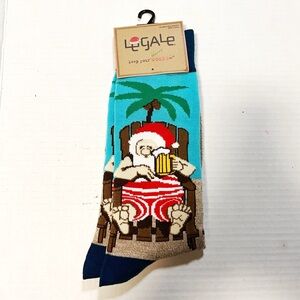 Legale Merry Christmas Socks Beer Drinking Santa Claus Chillin NWT Men’s Sz 8-12